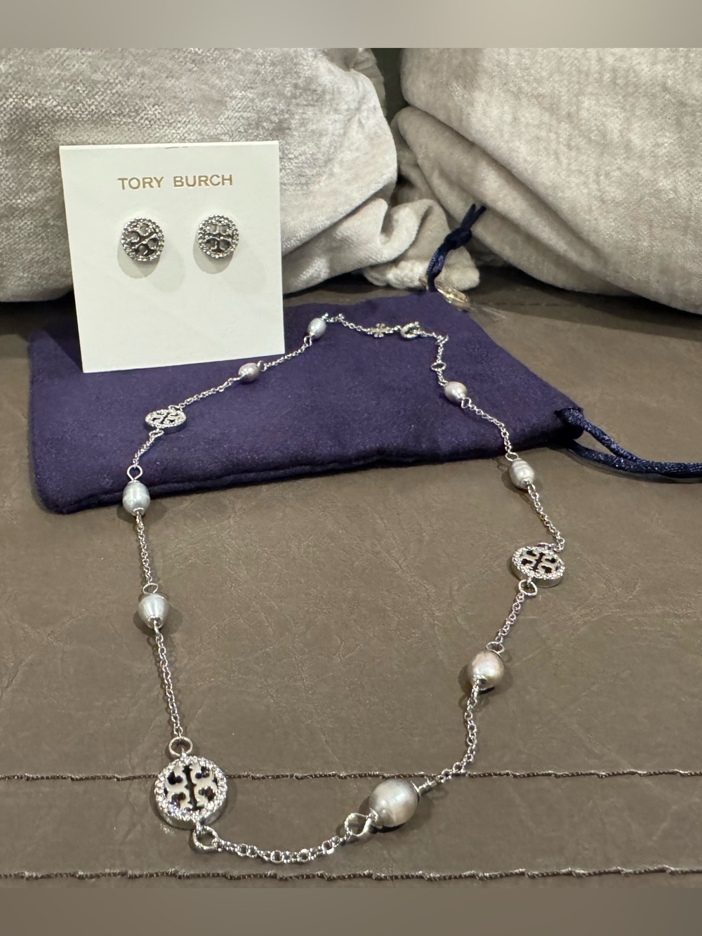 Tory Burch Pave Earring and Necklace set.